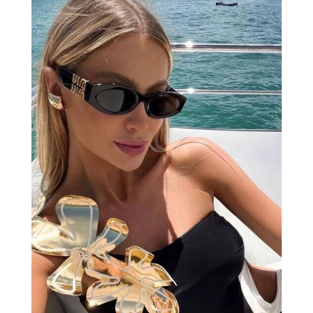 Miu Miu Sunglasses MU 11WS 1AB5S0 Black Gold Dark Grey Lens Women Authentic